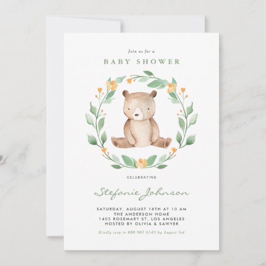 Waterverf Baby Beer Wreath Greenery Baby shower Kaart (Voorkant)