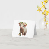 Waterverf Baby Biggetje met Bloemen op Hoofd BLANK Kaart (Gele Bloem)