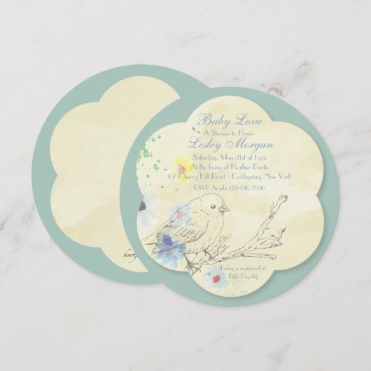 Waterverf Baby Bird BL Baby shower Uitnodiging (Voorkant / Achterkant)
