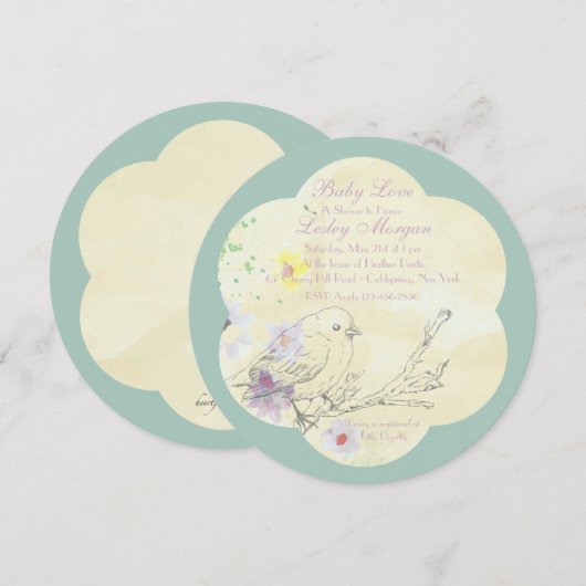 Waterverf Baby Bird PK Baby shower Uitnodiging (Voorkant / Achterkant)