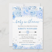 Waterverf Baby Blauw Winterbloemen Baby shower Kaart (Voorkant)
