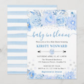 Waterverf Baby Blauw Winterbloemen Baby shower Kaart (Voorkant / Achterkant)