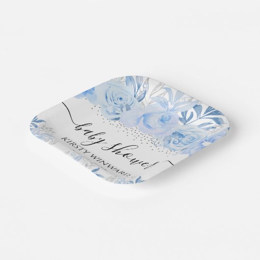 Waterverf Baby Blauw Winterbloemen Baby shower Papieren Bordje (Gebogen)