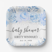 Waterverf Baby Blauw Winterbloemen Baby shower Papieren Bordje (Voorkant)