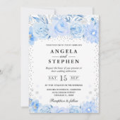 Waterverf Baby Blauw Winterbloemen Bruiloft Kaart (Voorkant)
