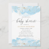 Waterverf Baby Blauw Wit Goud Jongen baby shower Kaart (Voorkant)