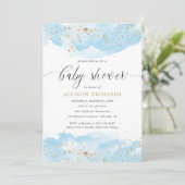Waterverf Baby Blauw Wit Goud Jongen baby shower Kaart (Staand voorkant)