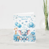 Waterverf Baby Blauwe Olifant 1e Verjaardag Kaart (Voorkant)