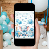 Waterverf Baby Blauwe Olifant 1e Verjaardag Kaart