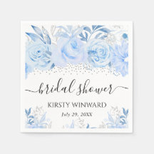 Waterverf Baby Blauwe Winterbloemen Bruidsdouche