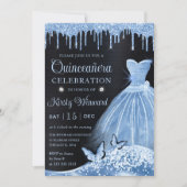 Waterverf Baby Blue Glitter Dress Quinceanera Kaart (Voorkant)