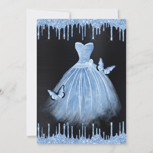 Waterverf Baby Blue Glitter Dress Quinceanera Kaart (Achterkant)