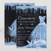 Waterverf Baby Blue Glitter Dress Quinceanera Kaart (Voorkant / Achterkant)