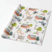 Waterverf Baby-boerderijdieren douchen neutraal Cadeaupapier (Uitgerold)