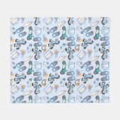 Waterverf Baby Boy Blue Pattern met speelgoed kler Fleece Deken (Voorkant (Horizontaal))