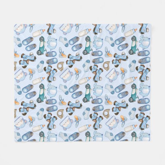 Waterverf Baby Boy Blue Pattern met speelgoed kler Fleece Deken (Voorkant (Horizontaal))
