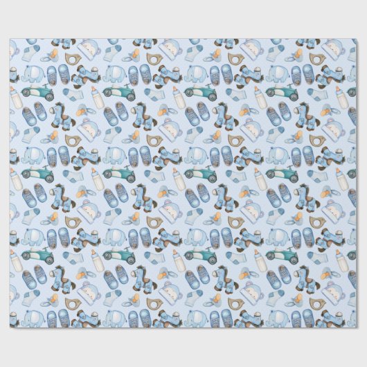 Waterverf Baby Boy Pattern met speelgoed Clothes B Cadeaupapier (Vlak)