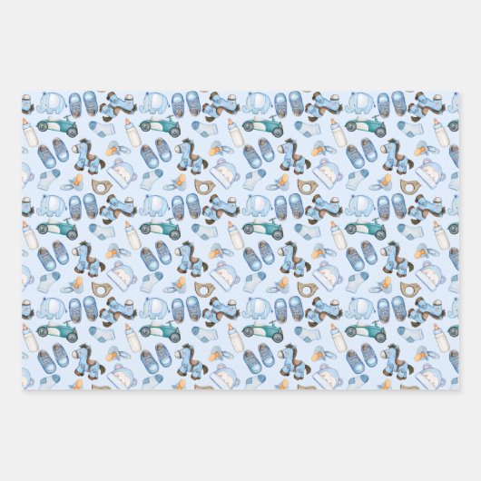 Waterverf Baby Boy Pattern met speelgoed Clothes B Inpakpapier Vel (Voorkant)