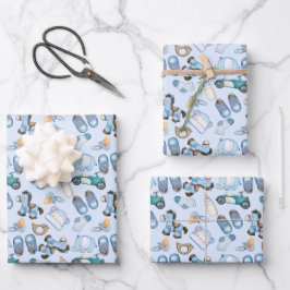 Waterverf Baby Boy Pattern met speelgoed Clothes B Inpakpapier Vel