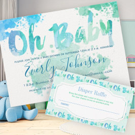 Waterverf Baby Boy Shower-uitnodigingen verven met Kaart