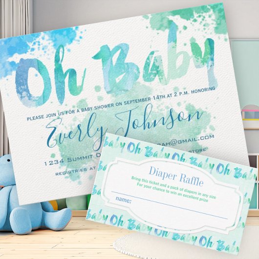 Waterverf Baby Boy Shower-uitnodigingen verven met Kaart