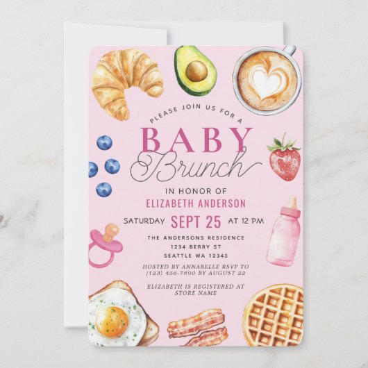Waterverf Baby Brunch Meisje Baby shower Kaart (Voorkant)