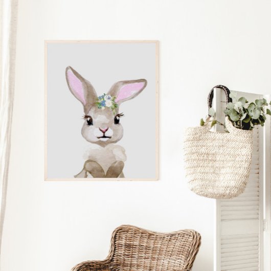 Waterverf Baby Bunny Cub Nursery Floral Woodland Poster