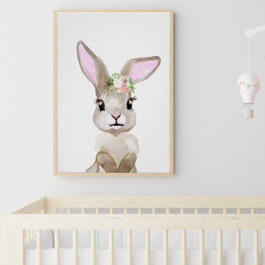 Waterverf Baby Bunny Cub Nursery Floral Woodland Poster