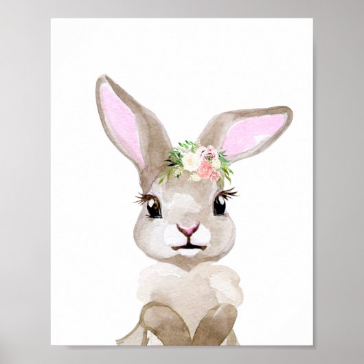 Waterverf Baby Bunny Cub Nursery Floral Woodland Poster (Voorkant)