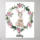 Waterverf Baby Bunny Nursery Flower Woodland Poster (Voorkant)