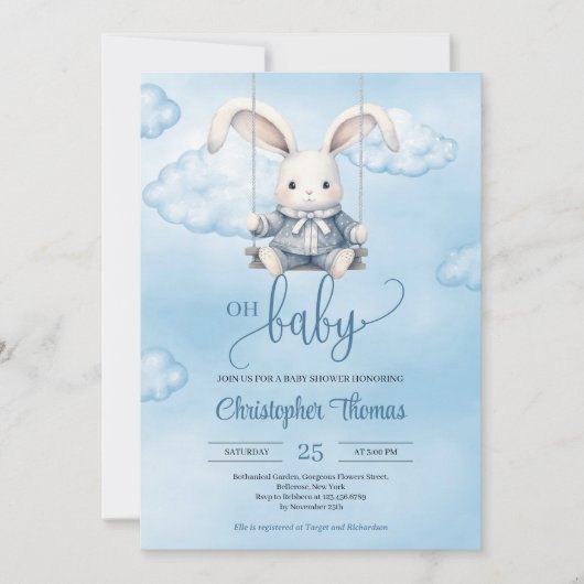 Waterverf baby bunny op schommel in de lucht kaart (Voorkant)