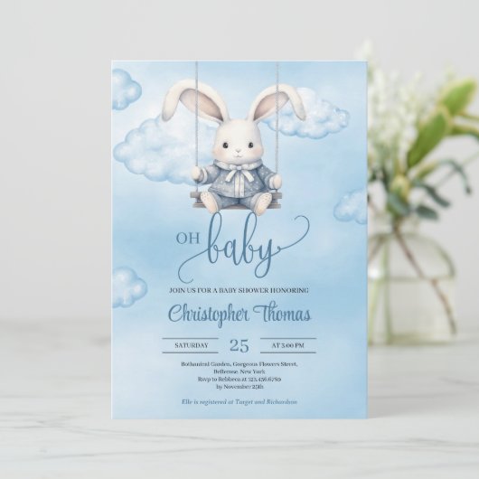 Waterverf baby bunny op schommel in de lucht kaart (Staand voorkant)