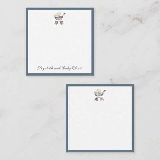  Waterverf Baby Carriage Gepersonaliseerd Notitiekaartje (Voorkant / Achterkant)