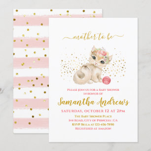 Waterverf Baby Cat en Flowers Baby shower Kaart