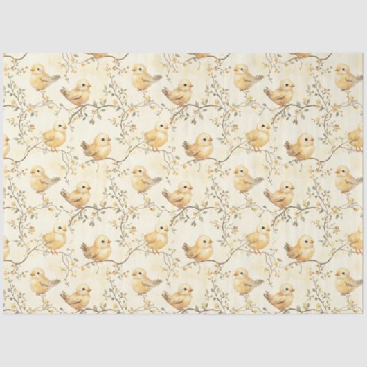  Waterverf Baby Chicks & Floral Spring Tissuepapier (Voorkant)