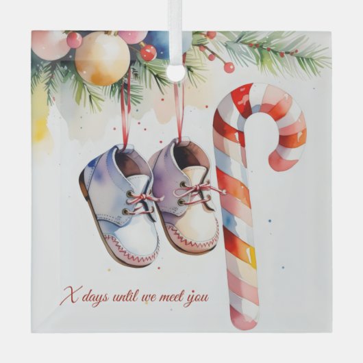 Waterverf Baby Countdown Kerstzwangerschap Glas Ornament (Voorkant)