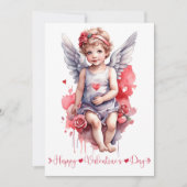 Waterverf baby Cupido Happy Valentijnsdag Feestdagenkaart (Voorkant)