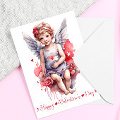 Waterverf baby Cupido Happy Valentijnsdag Feestdagenkaart