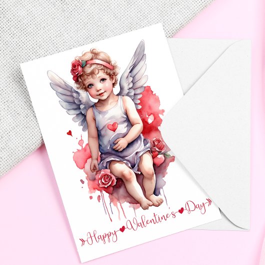 Waterverf baby Cupido Happy Valentijnsdag Feestdagenkaart