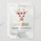 Waterverf Baby Deer Bow Green 1st Invitation Kaart (Voorkant)