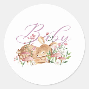 Waterverf Baby Deer en Flowers Ronde Sticker