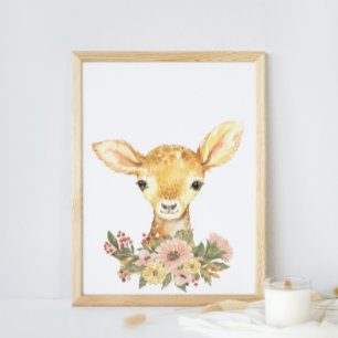 Waterverf Baby Deer Nursery Poster