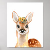 Waterverf Baby Deer Schattig Kind Kindflora Poster (Voorkant)