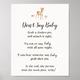 Waterverf Baby Deer "Zeg geen Baby"-schoenenspel Poster