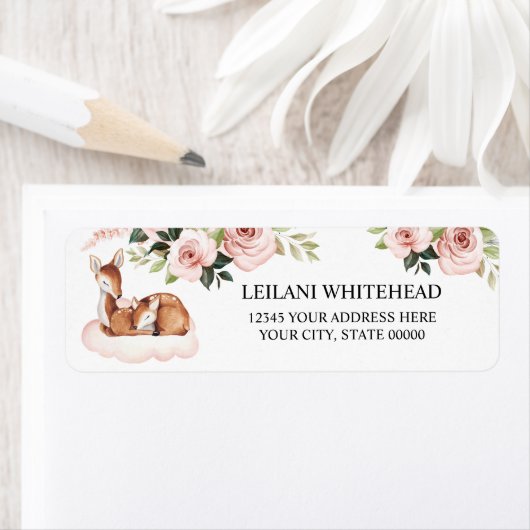 Waterverf Baby Der Pink Floral Baby shower Etiket (Insitu)