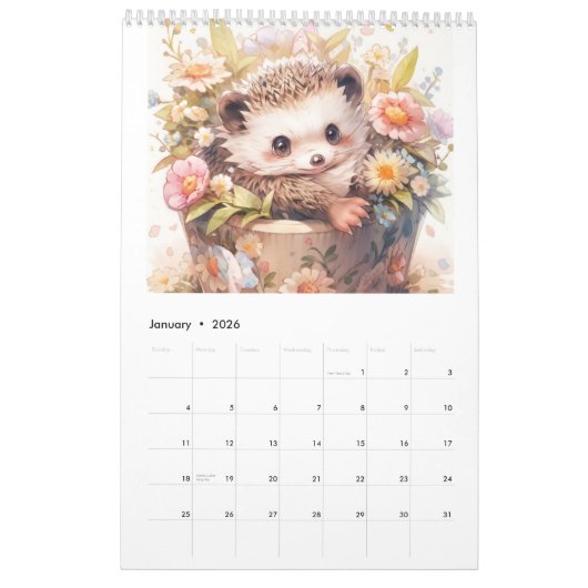 Waterverf Baby Dieren 2026 Kalender (Jan 2026)
