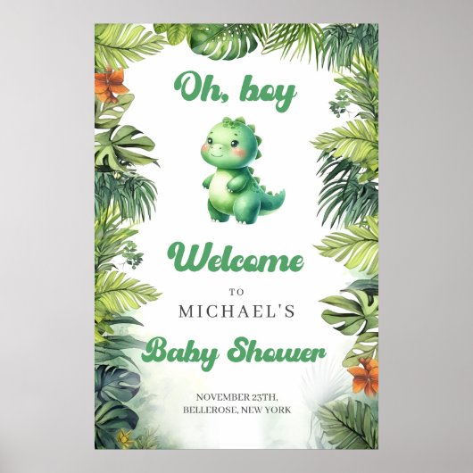 Waterverf baby Dino Retro Groovy Welkom Poster (Voorkant)