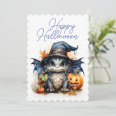 Waterverf Baby Dragon Children's Halloween Party Kaart (Staand voorkant)