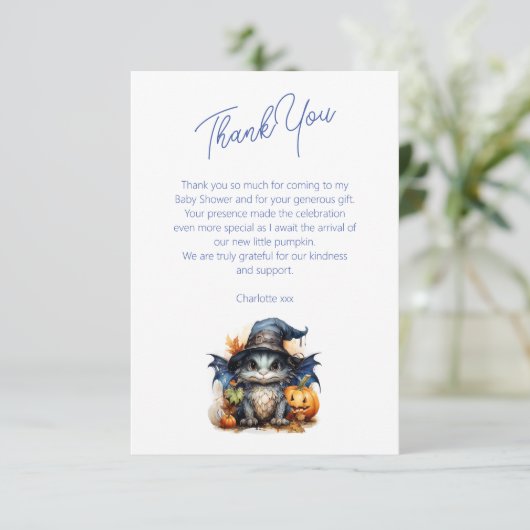 Waterverf Baby Dragon Halloween Baby shower Bedankkaart (Staand voorkant)