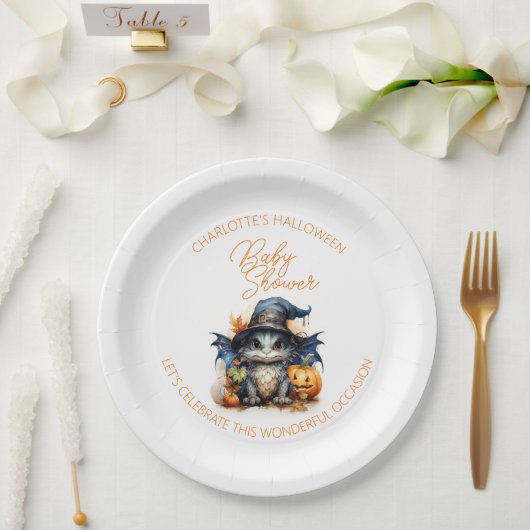 Waterverf Baby Dragon Halloween Baby shower Papieren Bordje (Huwelijk)